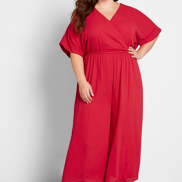 Modcloth Pants - Arrive & Thrive  Wide Leg Red Jumpsuit by Modcloth